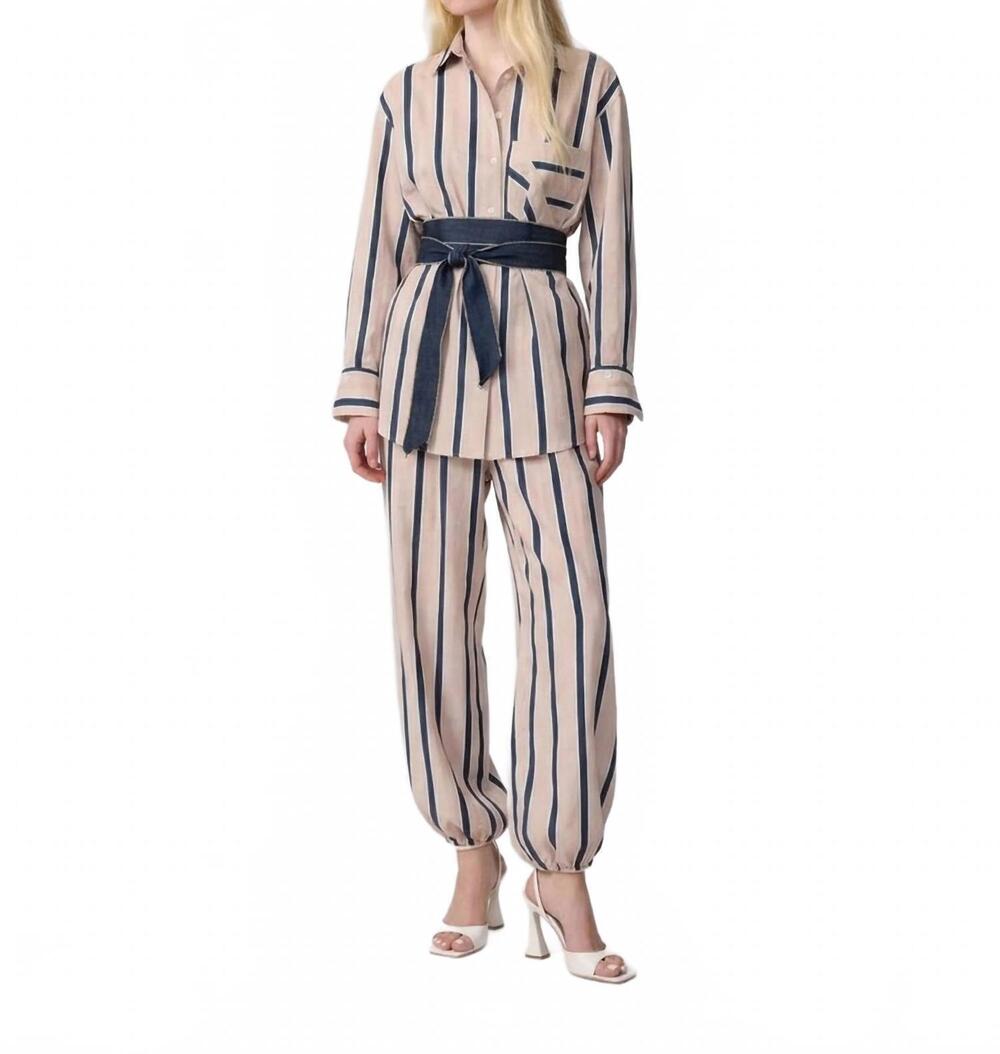 NEW THEO THE LABEL women's ismene side button boyfriend shirt in eclipse nude st